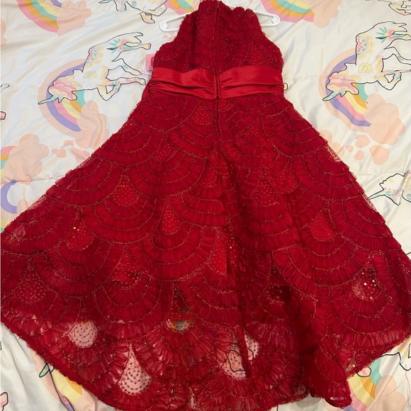 NWT Rare Editions Girl’s Red Sleeveless Lace Holiday Christmas Dress Bow Size 8 - Picture 5 of 8